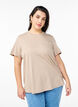 T-shirt i bomull med texttryck och rund halsringning, Brun, Model image number 0