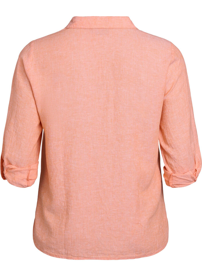 Skjorta i linne och viskos med 3/4-&auml;rmar, Orange, Packshot image number 1