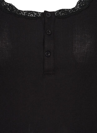 Ribbat linne med spets och knappar, Black, Packshot image number 2