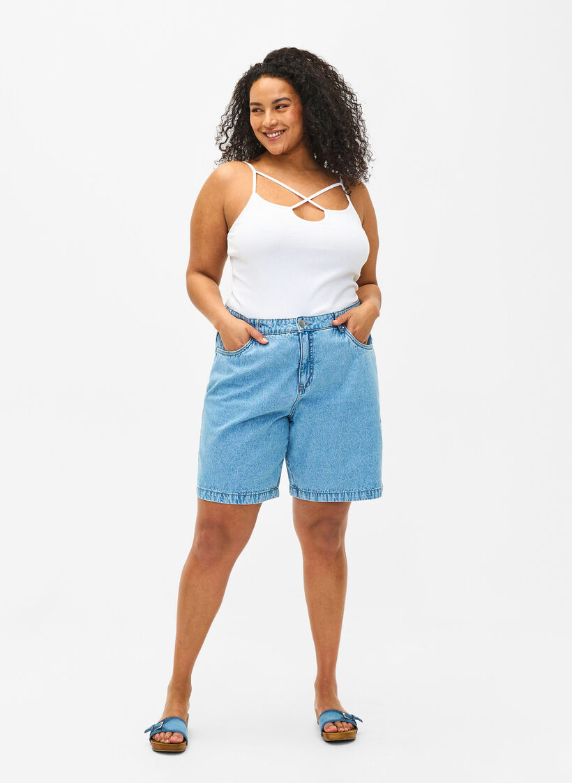 Ribbtopp i ekologisk bomull med korsdetalj, Bright White, Model image number 2