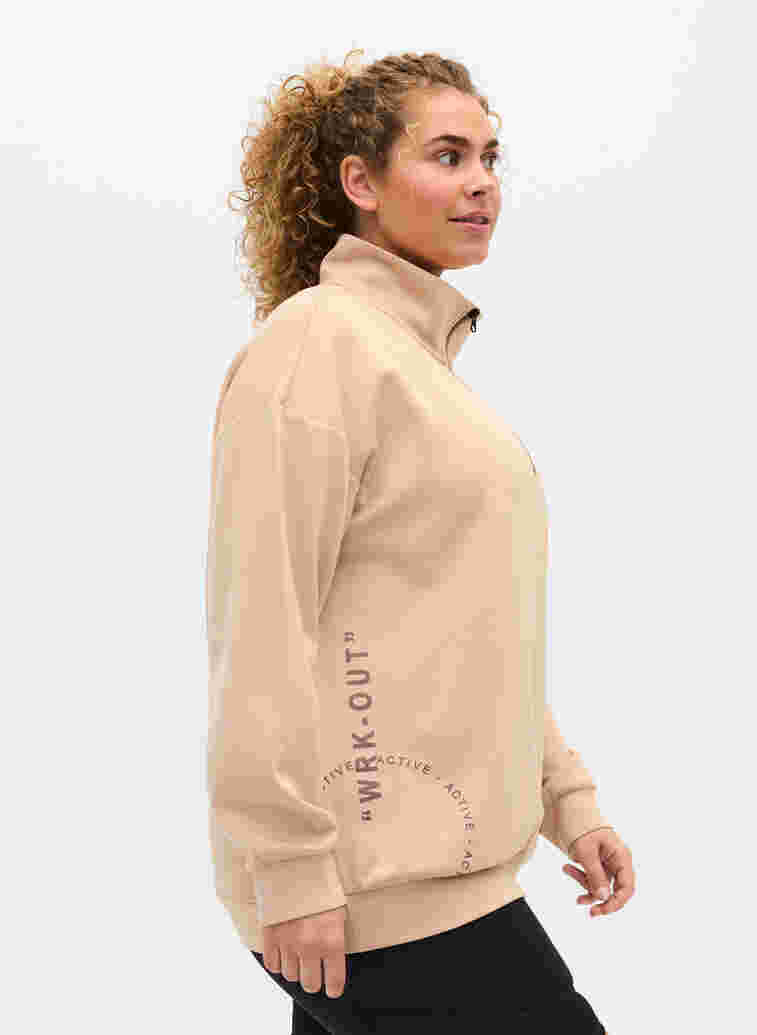 Höghalsad sweatshirt med dragkedja, Oatmeal, Model image number 2