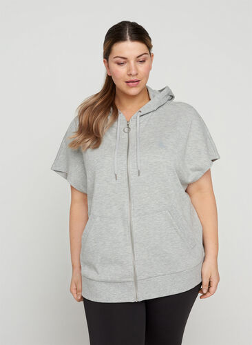 Kortärmad sweatshirt med dragkedja, Light Grey Melange, Model image number 0