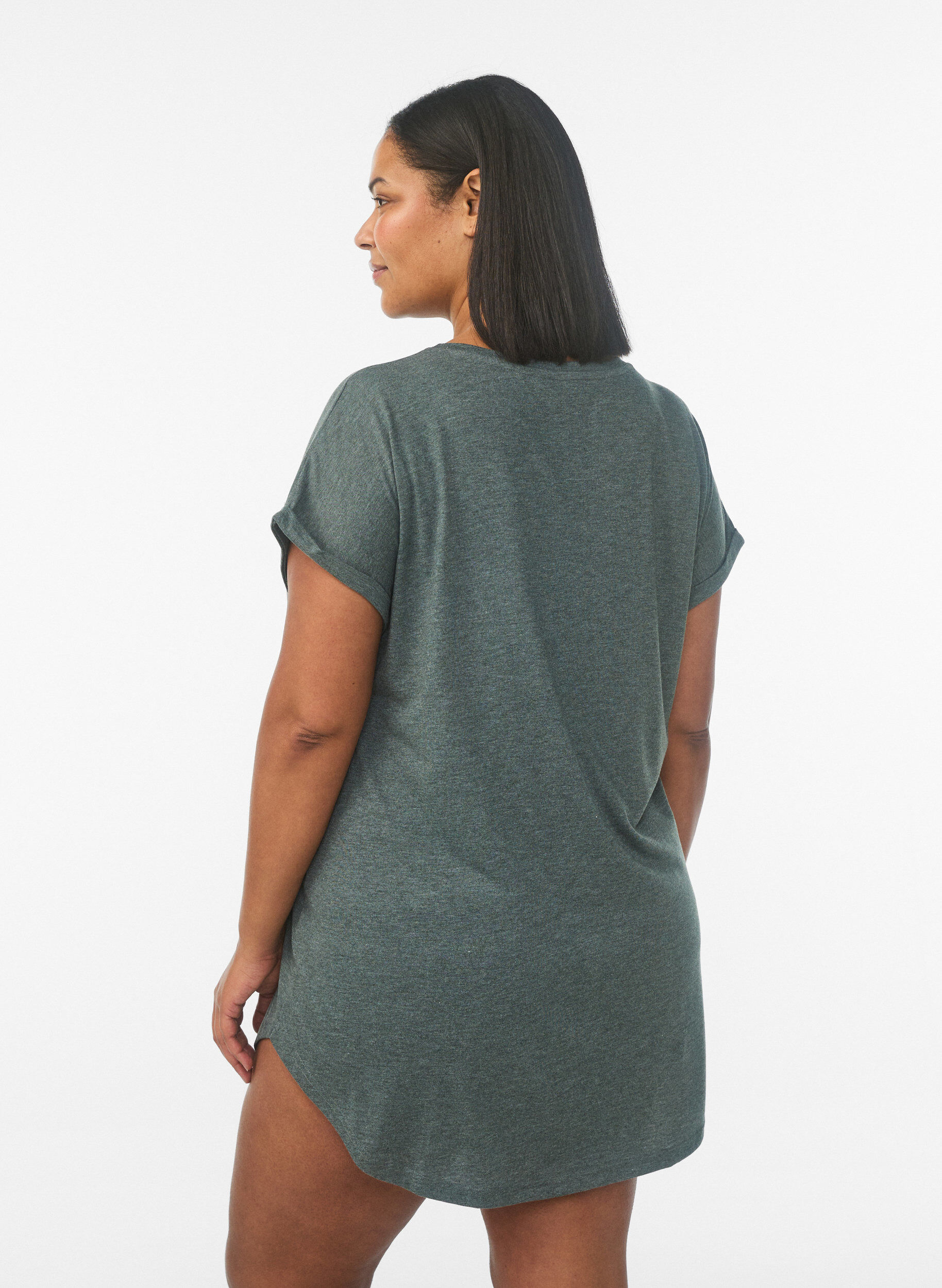 Zizzi Kort&auml;rmat nattlinne med texttryck, Gr&ouml;n, Model image number 2