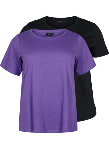 2-pack t-shirt i bomull, Deep Lavender/Black, Packshot image number 0