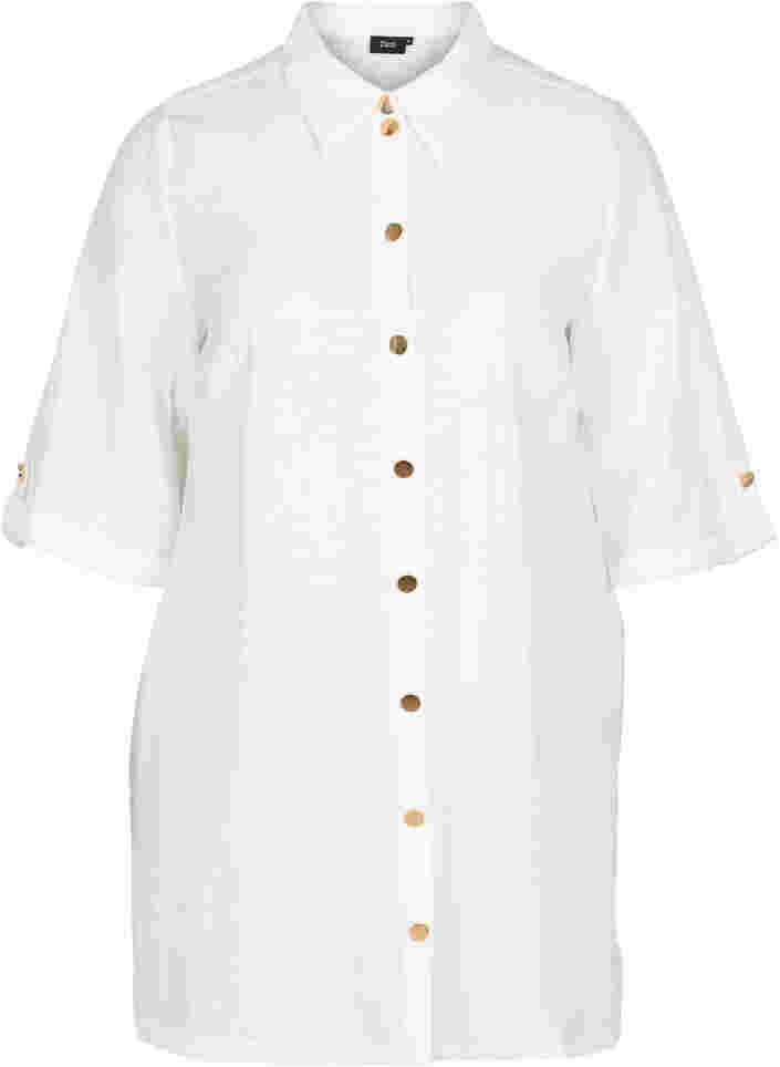 Lång skjorta med 3/4-ärmar, Bright White, Packshot image number 0