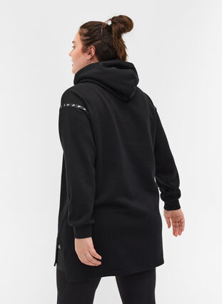 Lång sweatshirt med slits och ficka, Black, Model image number 1