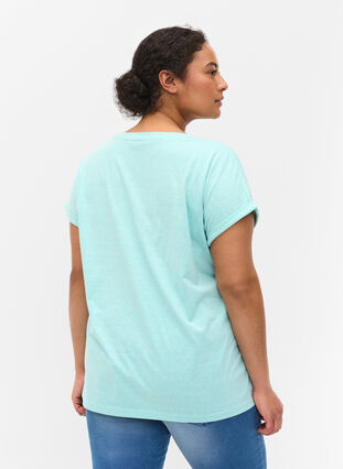 Melerad t-shirt i bomull, Aqua Splash Melange, Model image number 1