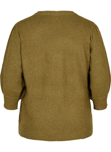 Melerad stickad tröja med 3/4-ärmar, Fir Green Mel., Packshot image number 1