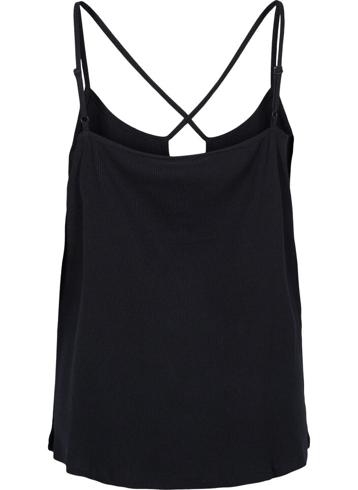 Ribbtopp i ekologisk bomull med korsdetalj, Black, Packshot image number 1