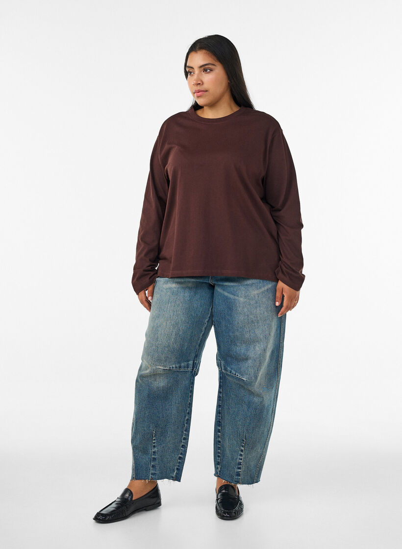 Bas-t-shirt med l&aring;nga &auml;rmar, Brun, Model image number 1
