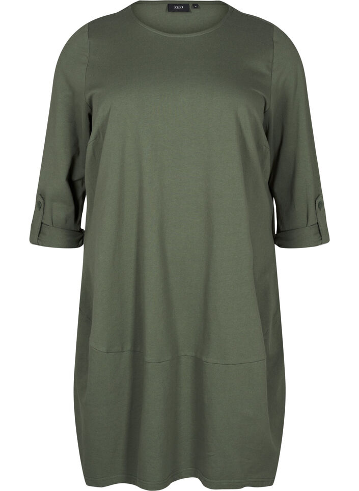 Ballongklänning med fickor, Grön, Packshot image number 0