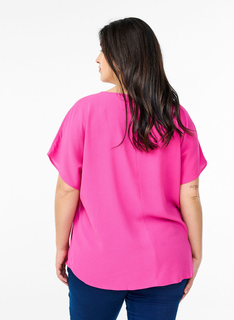 Blus med korta &auml;rmar och rund halsringning, Rosa, Model image number 2