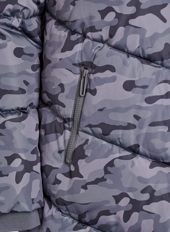 L&aring;ng kamouflagem&ouml;nstrad pufferjacka, Gr&aring;, Packshot image number 3