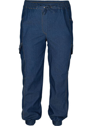Lösa jeans med dragsko, Medium Blue, Packshot image number 0