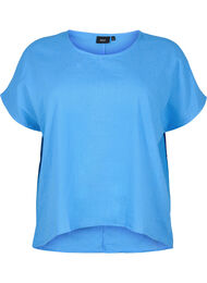 Kortärmad blus i bomullsmix med linne, Ultramarine