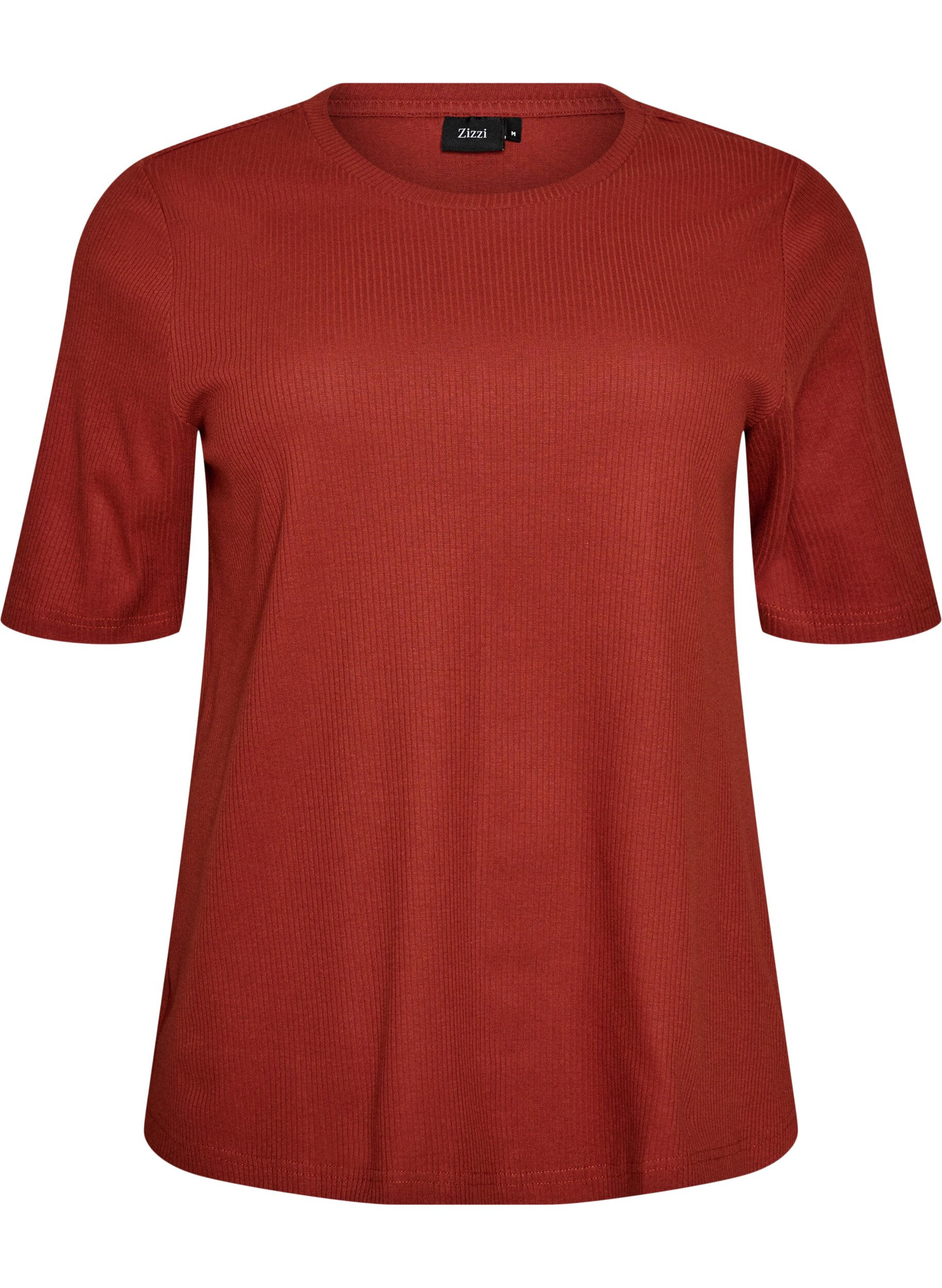 ZizziBlus i ribbad jersey med korta &auml;rmar, R&ouml;d, Packshot image number 0