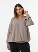 Blus i ballongsilhuett med v-ringning, Beige, Model image number 0