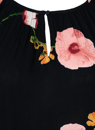 Mönstrad viskostunika med 3/4 ärmar, Black Big Flower, Packshot image number 2