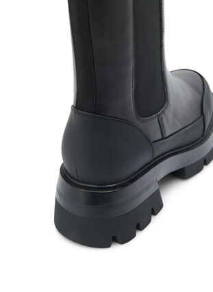 Vid passform läder stövel med klumpig sula, Black, Packshot image number 3