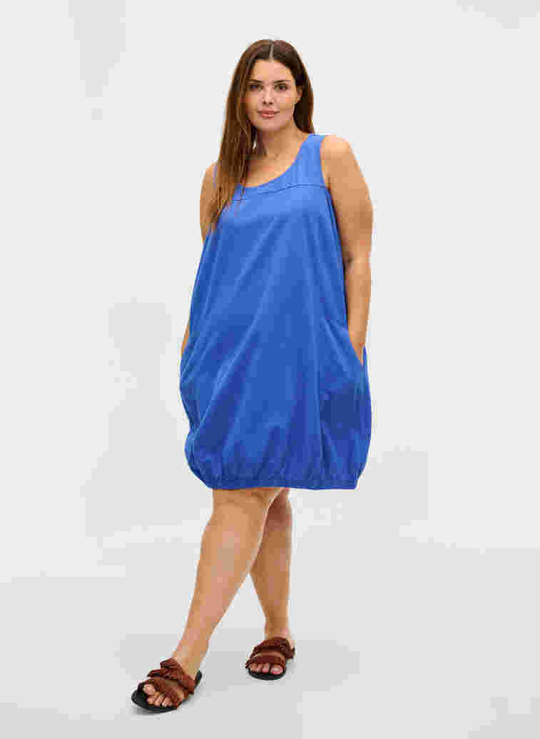 Ärmlös klänning i bomull, Dazzling Blue, Model image number 2