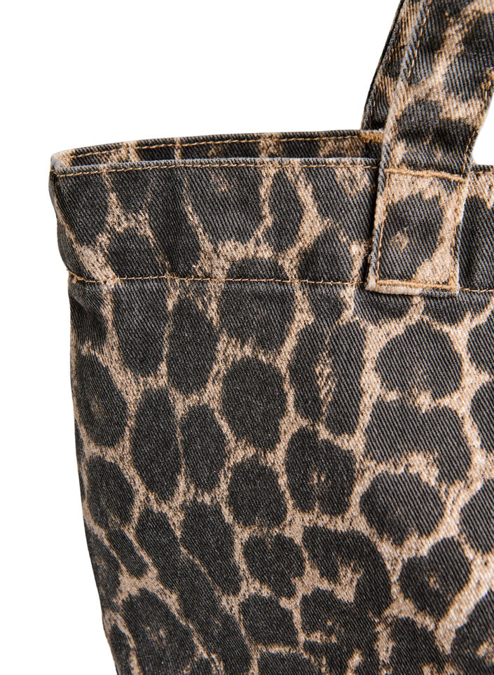 Shopper i denim med leopardm&ouml;nster, Brun, Packshot image number 2