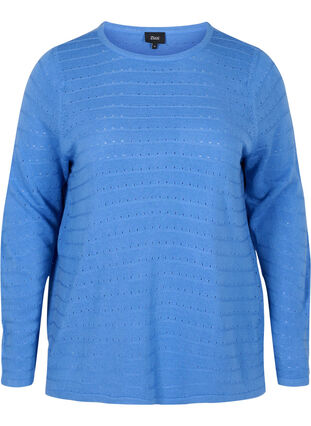 Stickad tröja med strukturerat mönster och rund hals, Ultramarine, Packshot image number 0