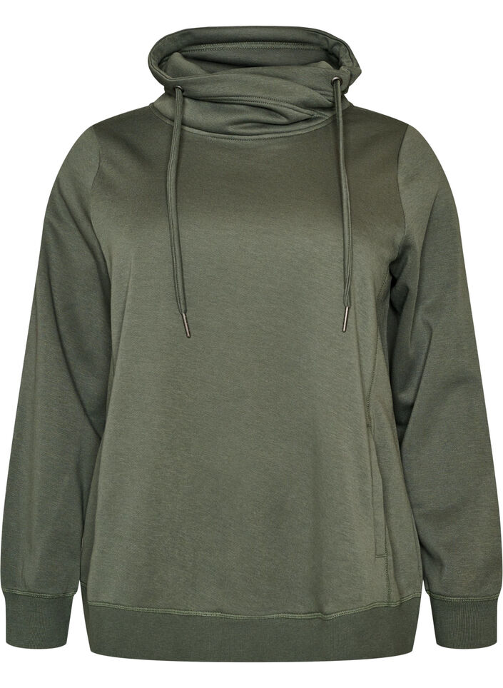 Sweatshirt med h&ouml;g krage och fickor, Gr&ouml;n, Packshot image number 0