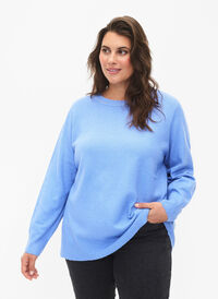 Långärmad tröja med rund hals	, Blue Bonnet Mel., Model