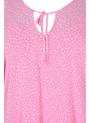 Mönstrad blus med knytband och korta ärmar, Pink Ditzy Flower, Packshot image number 2