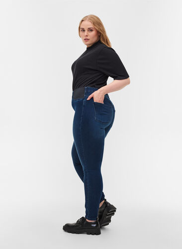 Superslim Amy jeans med resår i midjan, Dark blue denim, Model image number 1