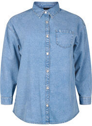 Lös jeansskjorta med bröstficka, Light blue denim