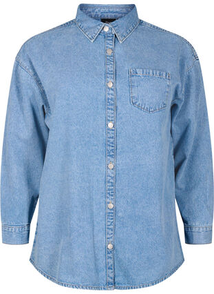 Lös jeansskjorta med bröstficka, Light blue denim, Packshot image number 0