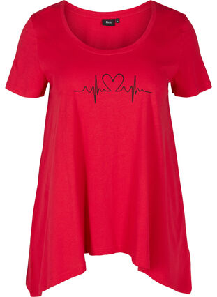A-linjeformad och asymmetrisk t-shirt i bomull, Lipstick Red HEART, Packshot image number 0