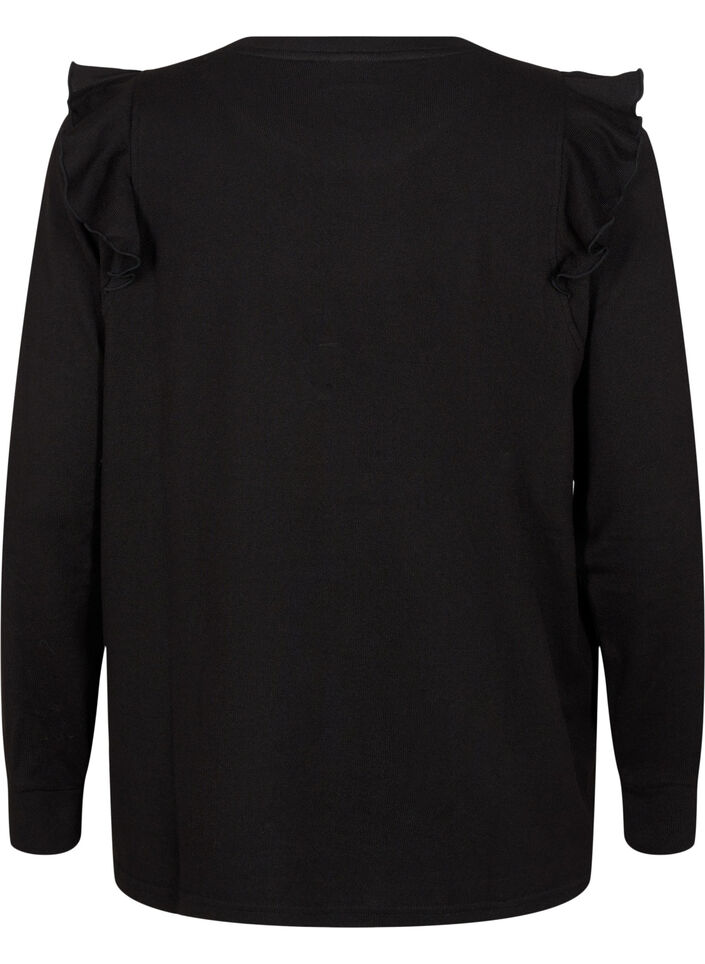 Långärmad blus med volangdetaljer, Black, Packshot image number 1