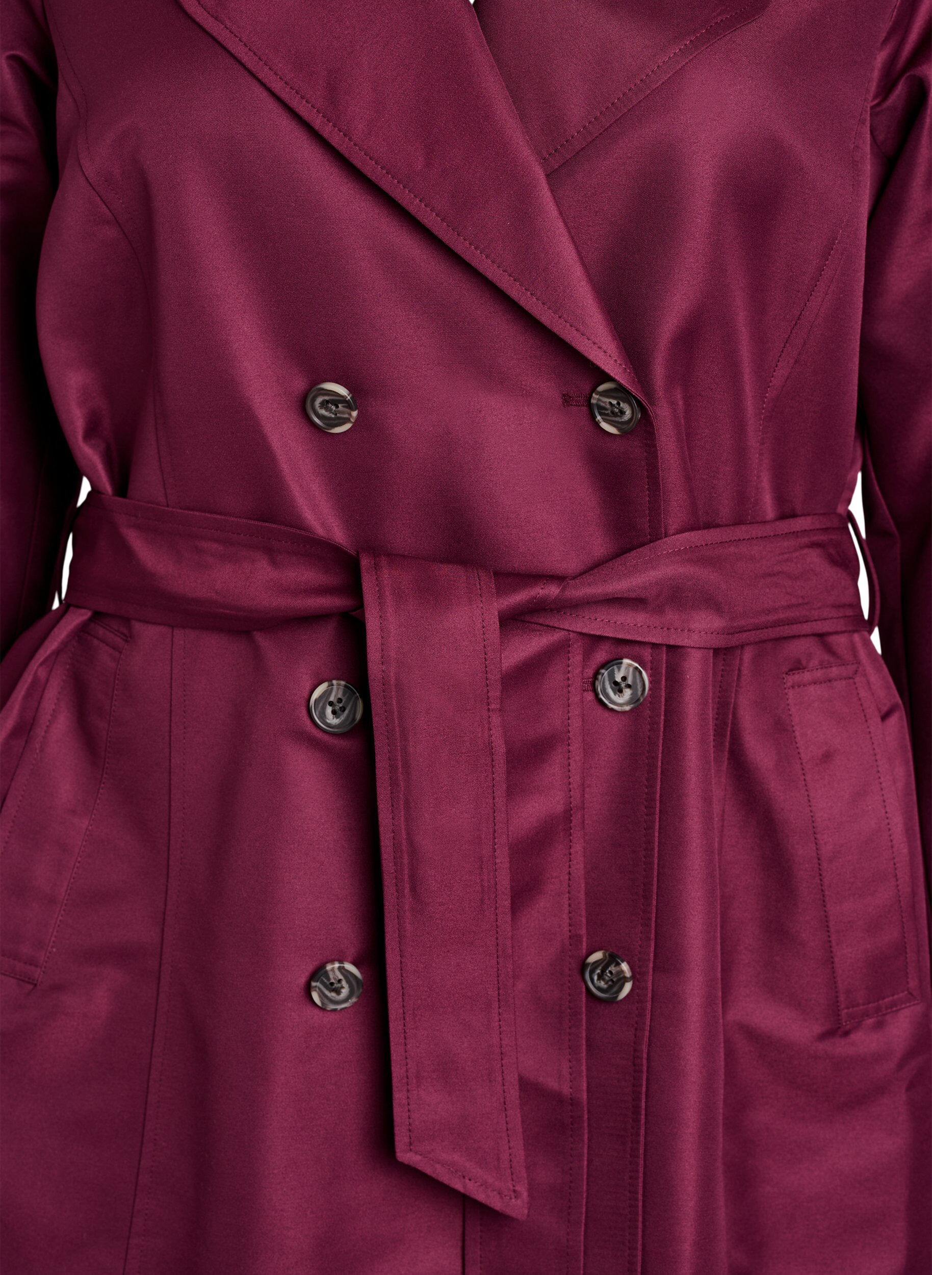 Zizzi Kort trenchcoat med sk&auml;rp, M&ouml;rk Bordeaux, Packshot image number 2