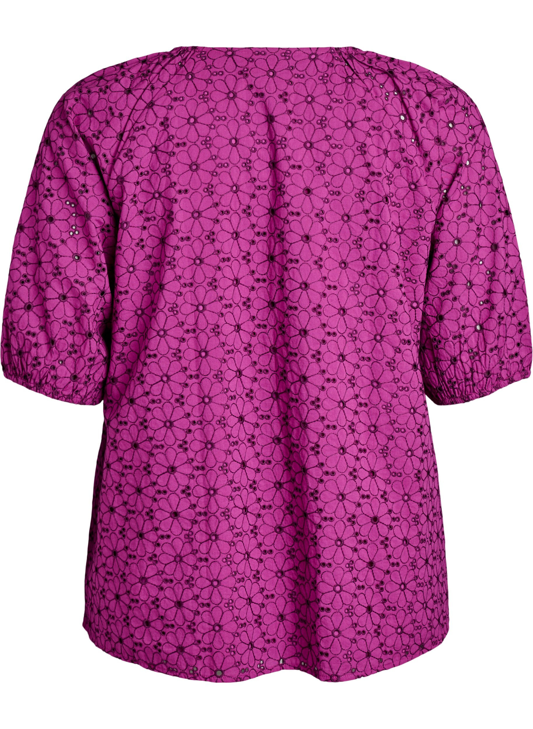 Zizzi Blus med broderat blomm&ouml;nster, Lila, Packshot image number 1