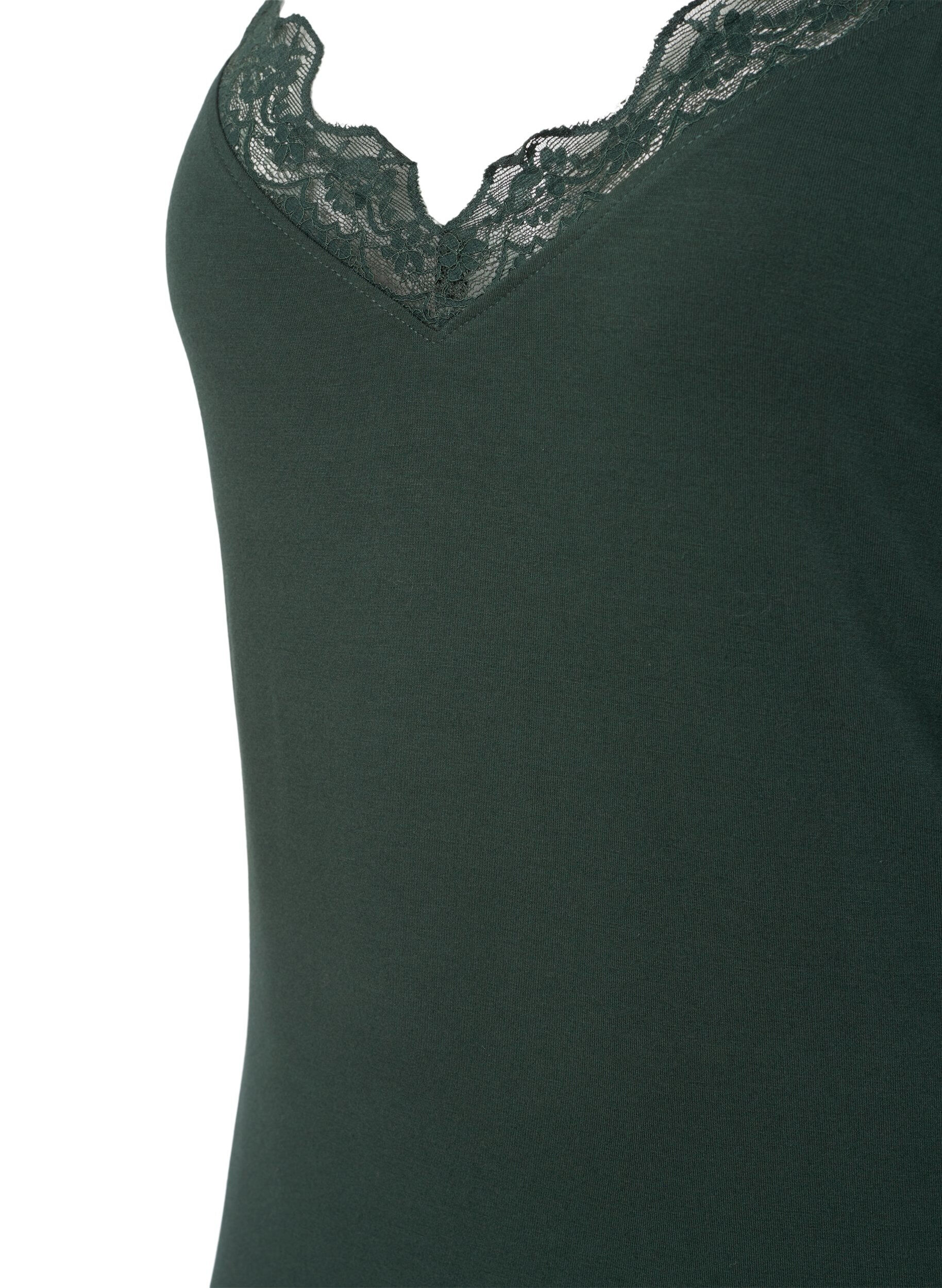 Zizzi Nattlinne i viskos med spetskant, Gr&ouml;n, Packshot image number 2