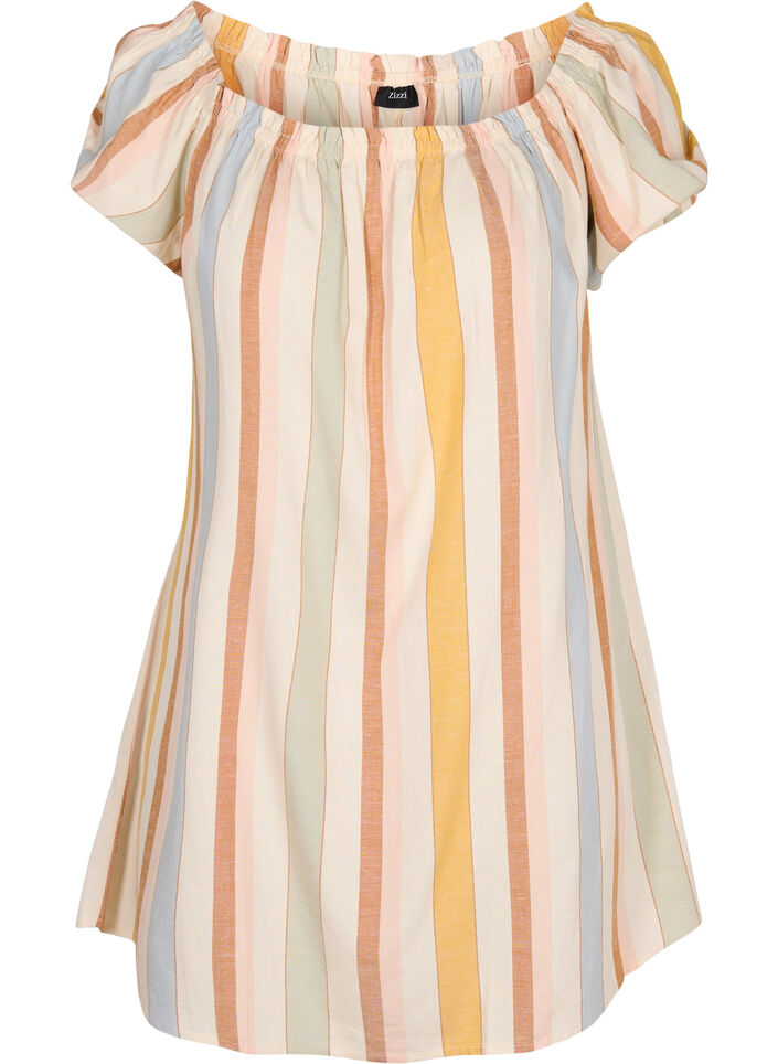 Strandtunika med off-shoulder, Striped Jaquard, Packshot image number 0