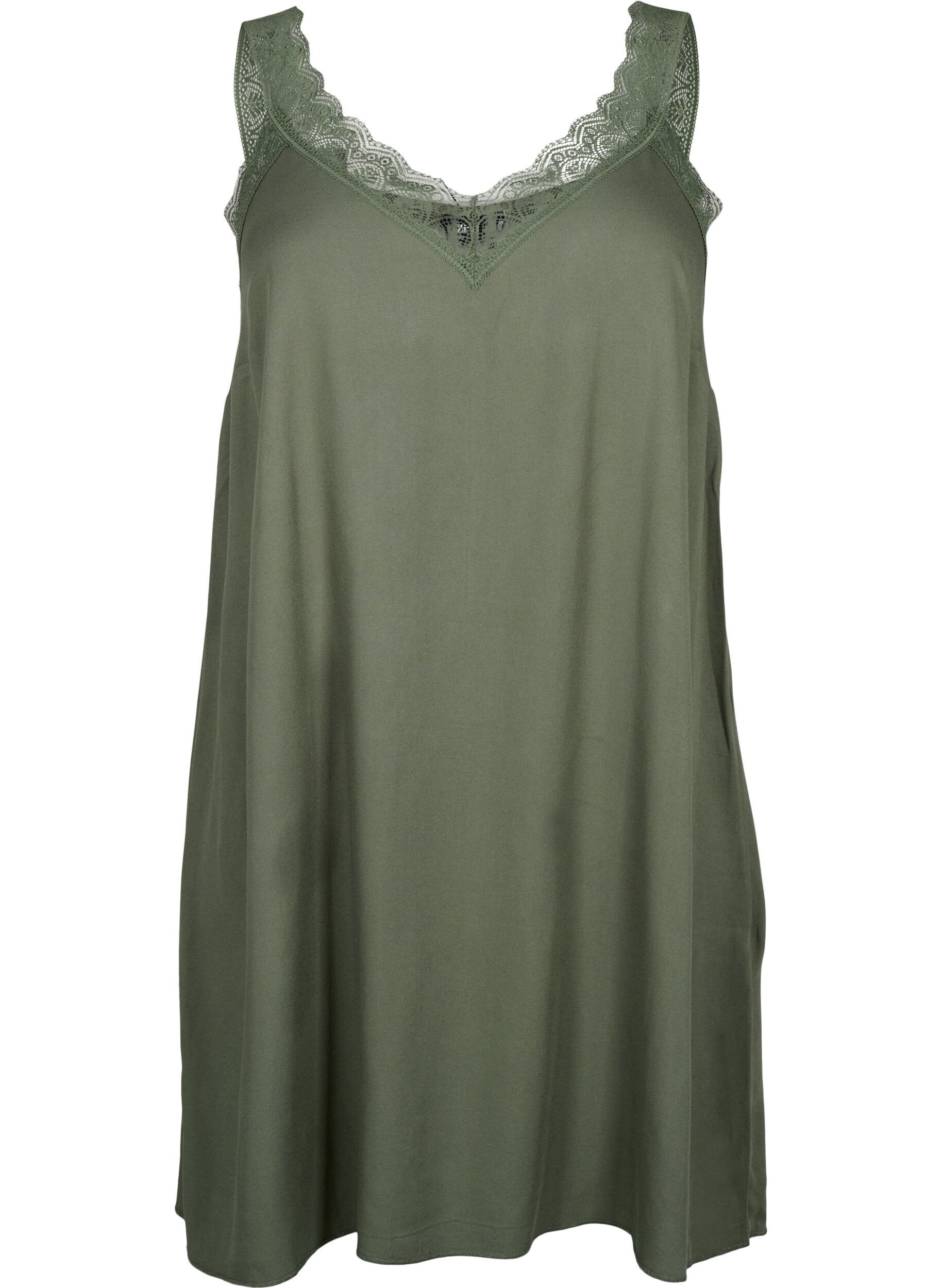 Zizzi Viskoskl&auml;nning med axelband och spets, Thyme, Packshot image number 0