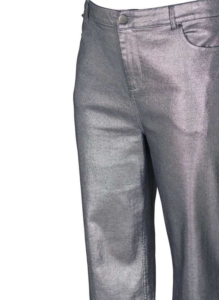 Silverfärgade jeans med hög midja, Gun Silver , Packshot image number 2