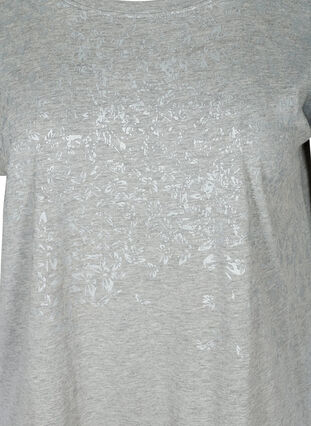 T-shirt med ton i ton-mönster, Light Grey Melange, Packshot image number 2