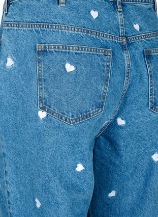 Mille Mom Fit-jeans med broderier, Light Blue Heart, Packshot image number 3