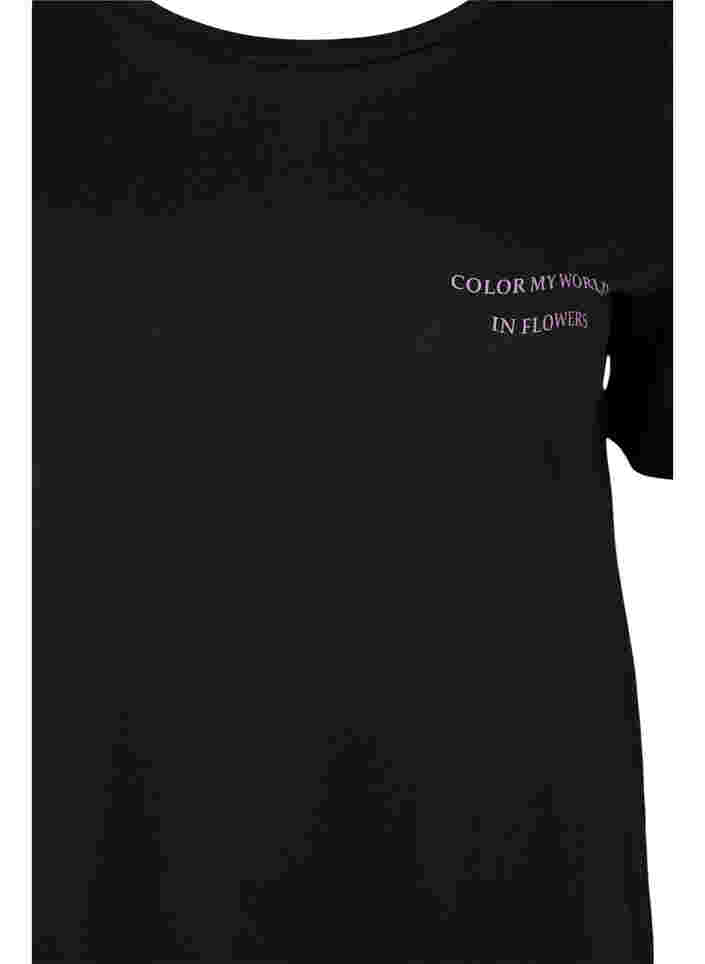 Lång t-shirt av bomull med tryckdetaljer, Black, Packshot image number 2