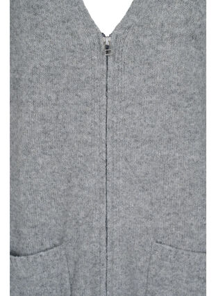 Lång stickad kofta med dragkedja och fickor, Medium Grey Melange, Packshot image number 2