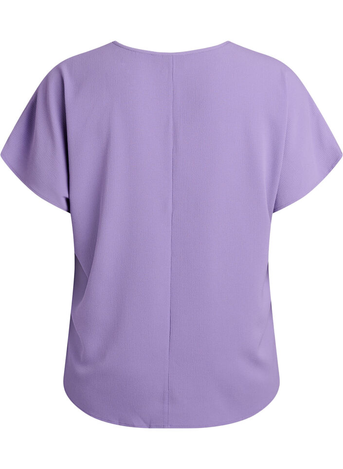 Blus med korta &auml;rmar och rund halsringning, Lila, Packshot image number 1