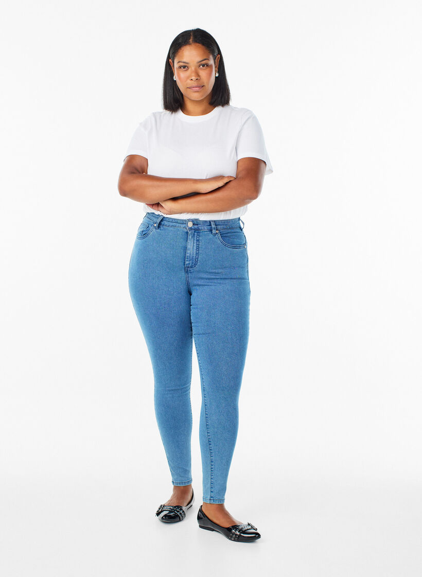 Amy jeans med h&ouml;g midja och supersmal passform, Bl&aring;, Model image number 0