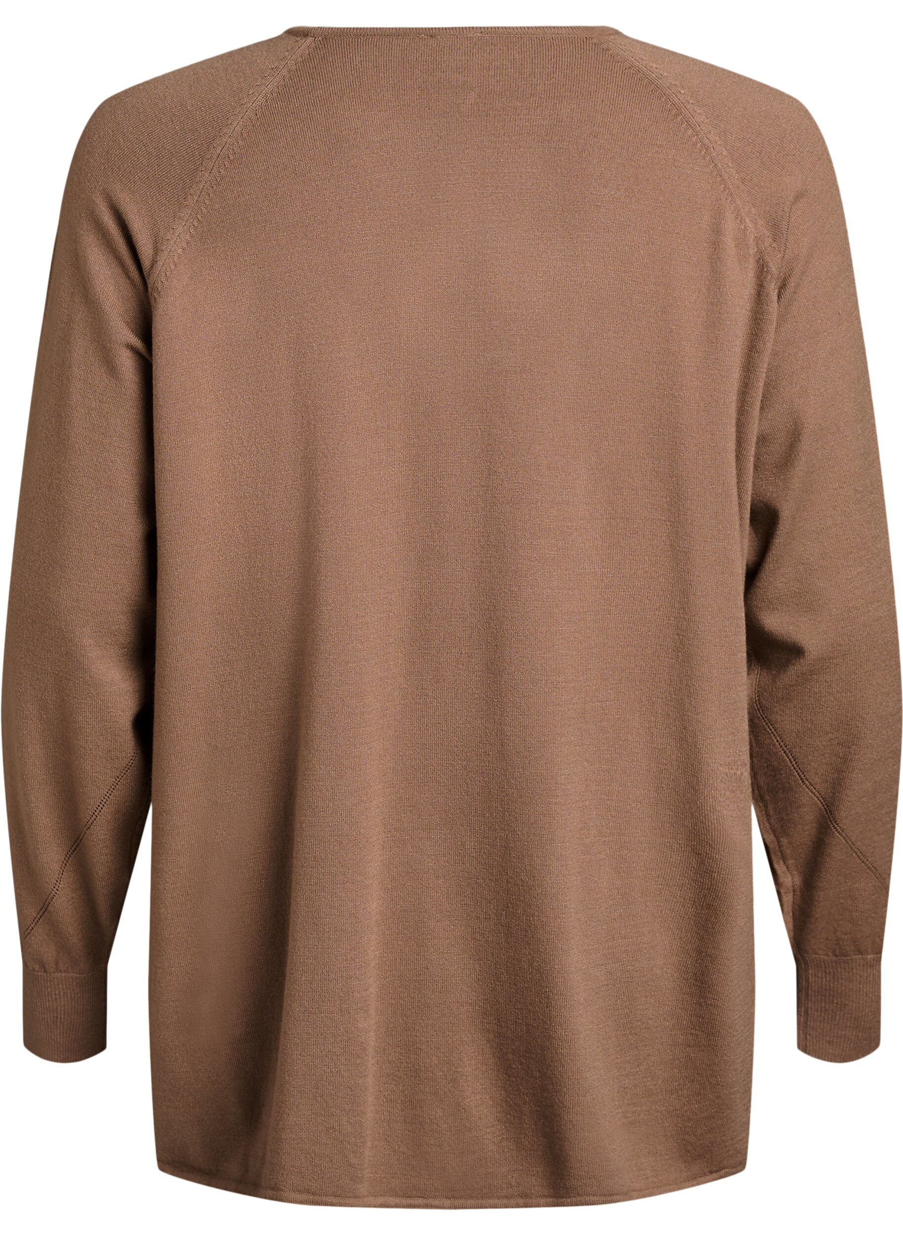 Zizzi Stickad blus med rund hals och stickat m&ouml;nster, Brun, Packshot image number 1