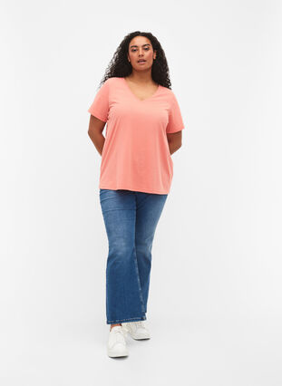 Kortärmad t-shirt med v-hals, Bright Coral, Model image number 2