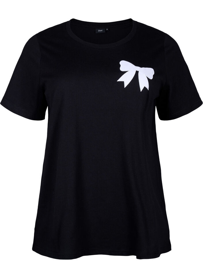 T-shirt i bomull med fluga, Black W. White, Packshot image number 0