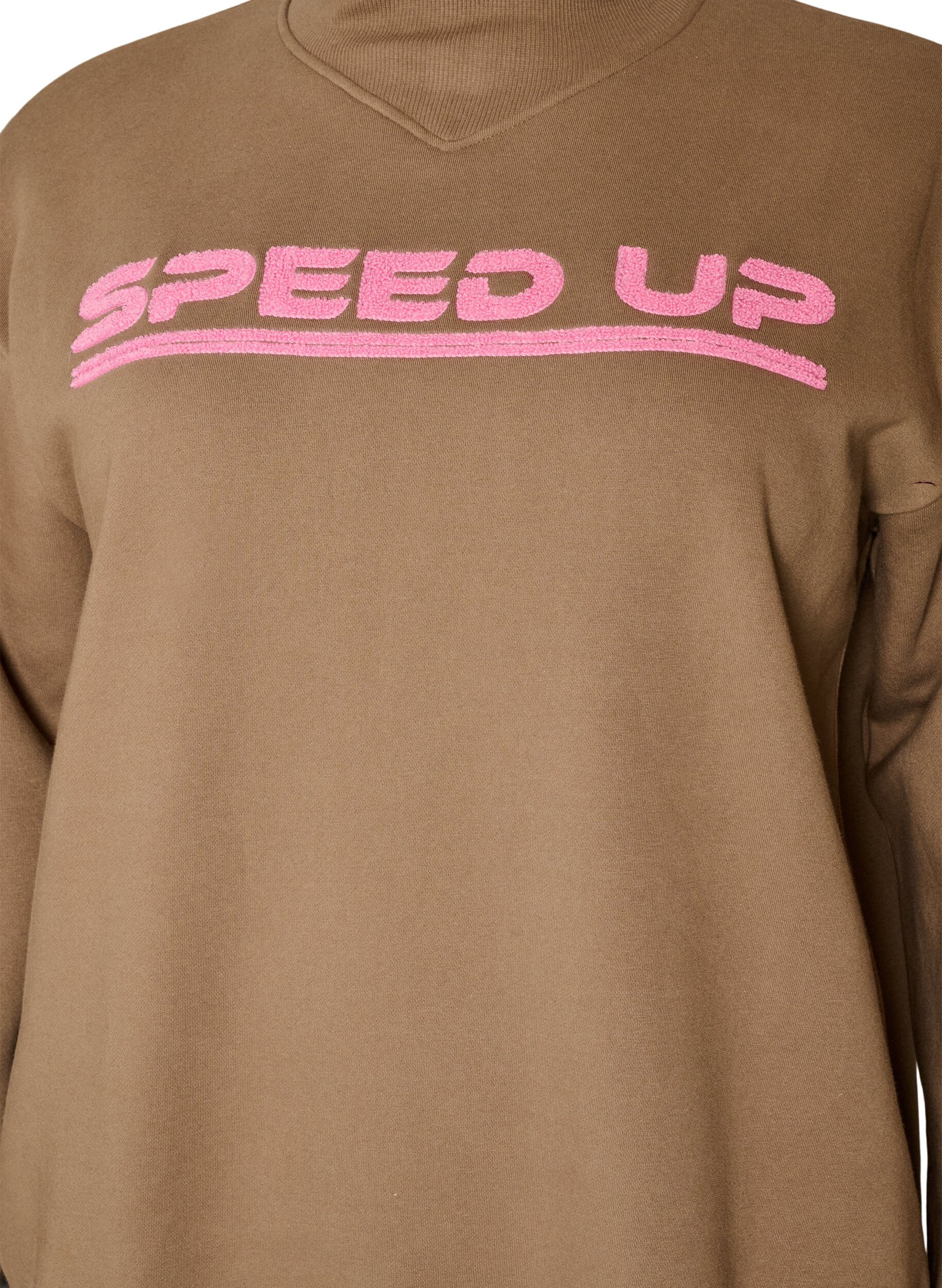 ZizziSweatshirt med h&ouml;g krage och sportigt motiv framtill, Brun, Packshot image number 2
